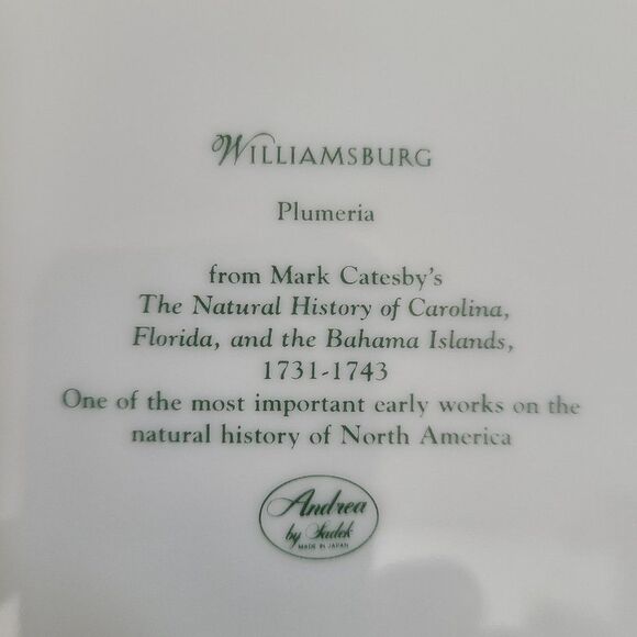 Rare Andrea by Sadek Plumeria Dinner Plate Williamsburg Catesby Collection VTG - Picture 12 of 14